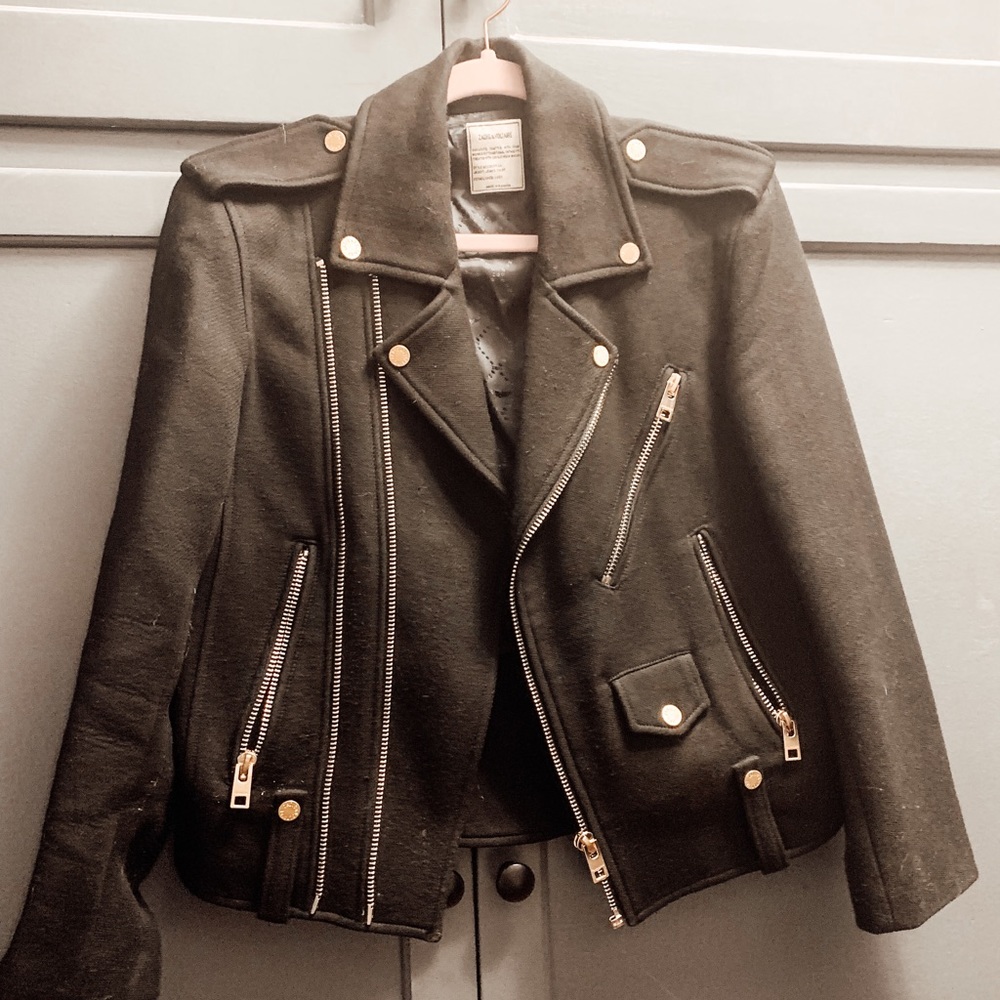 Authentic Zadig & Voltaire black jacket with silk lining and metal detailing